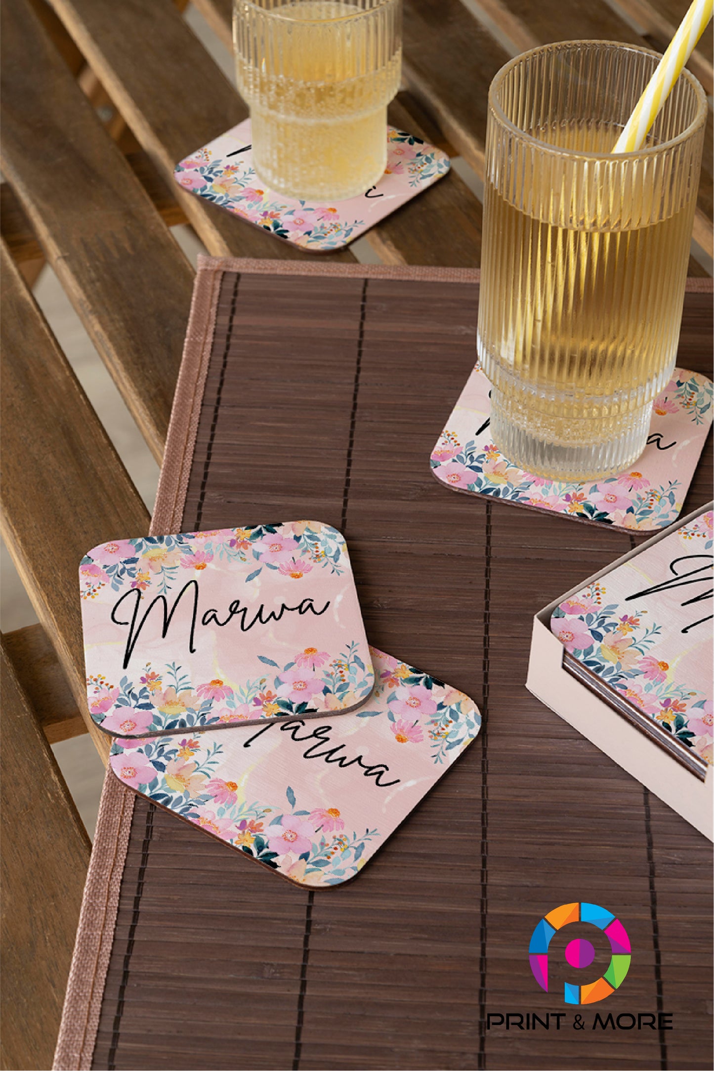 Name Square Acrylic Coaster - "Marwa"