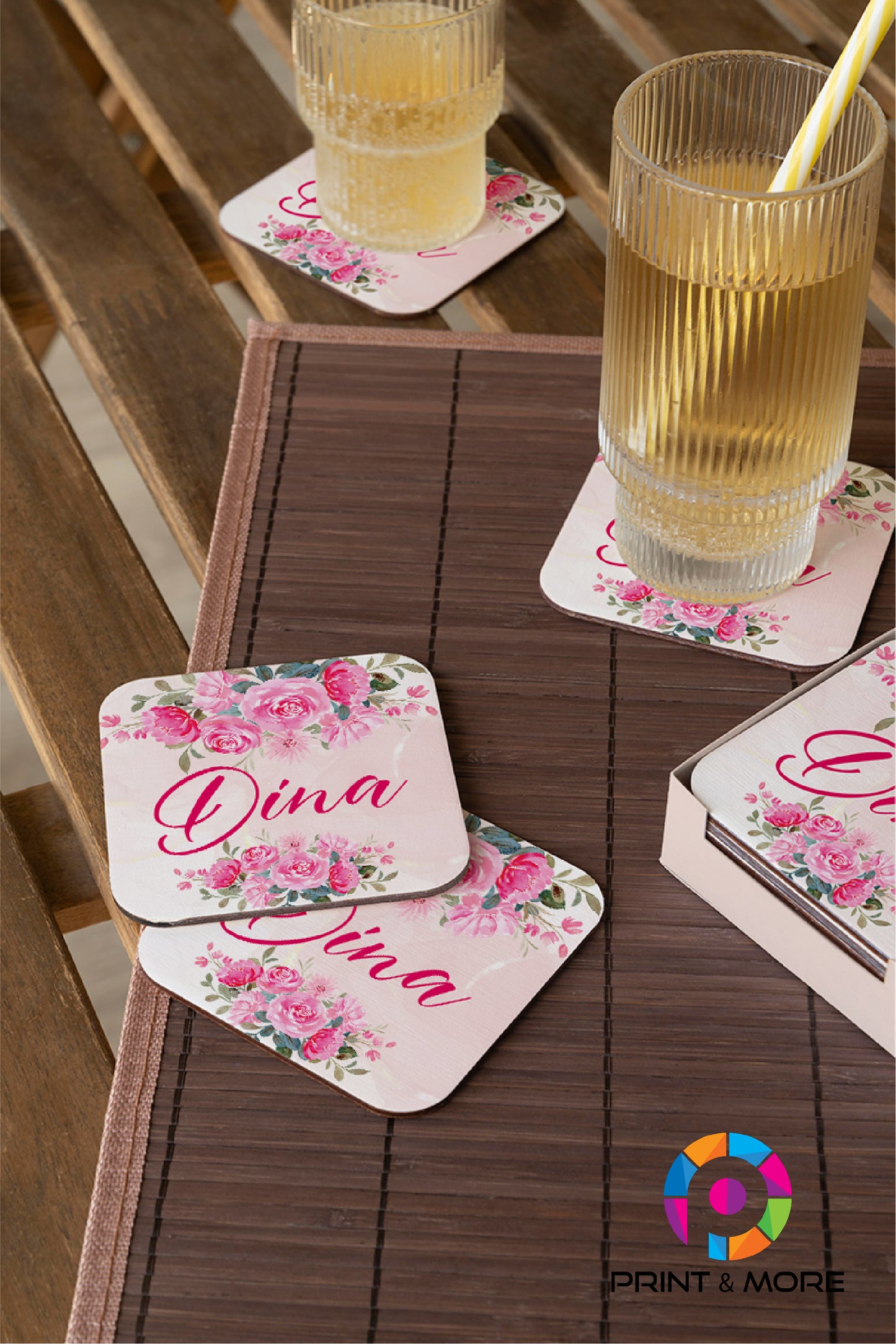 Name Square Acrylic Coaster - "Dina"